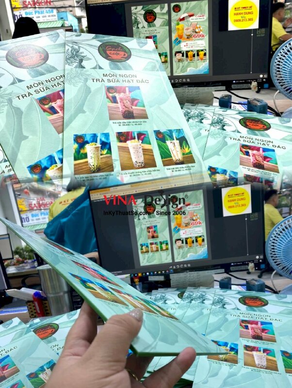 In menu cầm tay quán cafe, menu tấm cầm tay trà sữa hạt đác - INKTS901