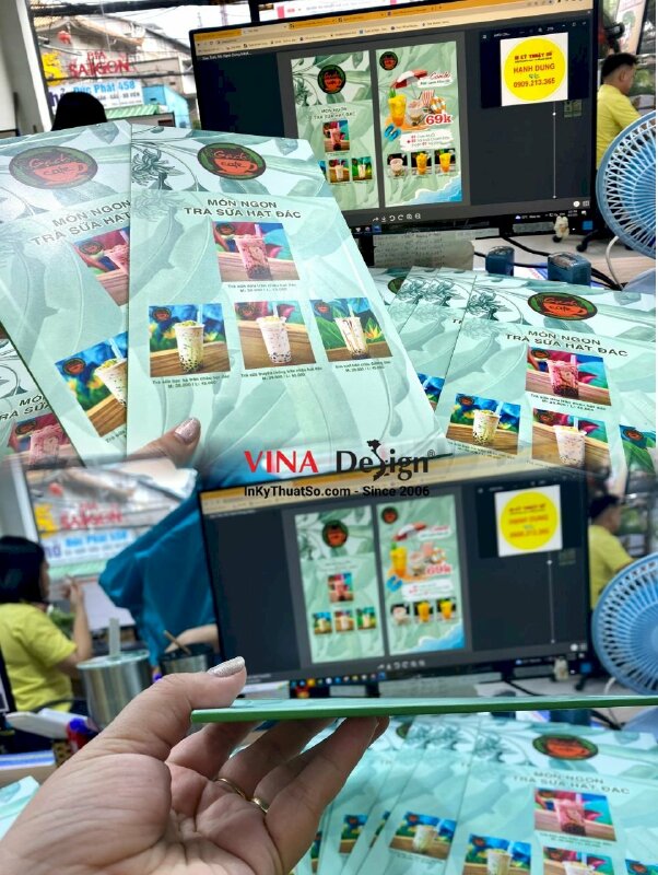 In menu cầm tay quán cafe, menu tấm cầm tay trà sữa hạt đác - INKTS901