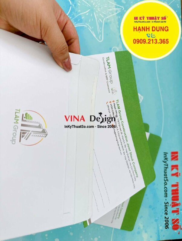 In phong bì 12x22 cm, làm phong bì công ty size nhỏ cho công ty xây dựng, giấy Fort 120gsm, có keo nắp - INKTS1212