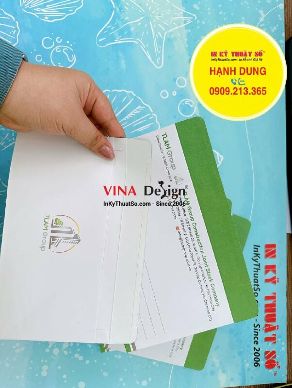 In phong bì 12x22 cm, làm phong bì công ty size nhỏ cho công ty xây dựng, giấy Fort 120gsm, có keo nắp - INKTS1212