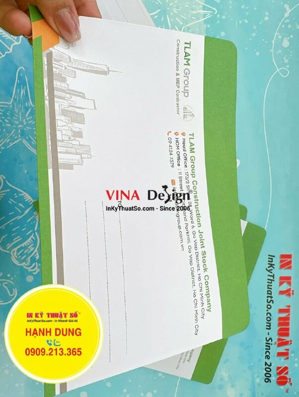 In phong bì 12x22 cm, làm phong bì công ty size nhỏ cho công ty xây dựng, giấy Fort 120gsm, có keo nắp - INKTS1212