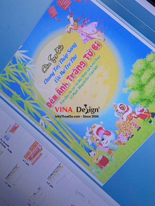 In phông nền Trung thu cho nhà Chùa Đêm Ánh Trăng Từ Bi, in bạt hiflex mực dầu khổ lớn - INKTS3546