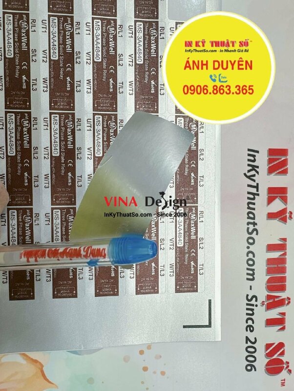 In tem bạc dán rơ le bán dẫn điều khiển gia nhiệt, in decal xi bạc, cán mờ sần - INKTS1022