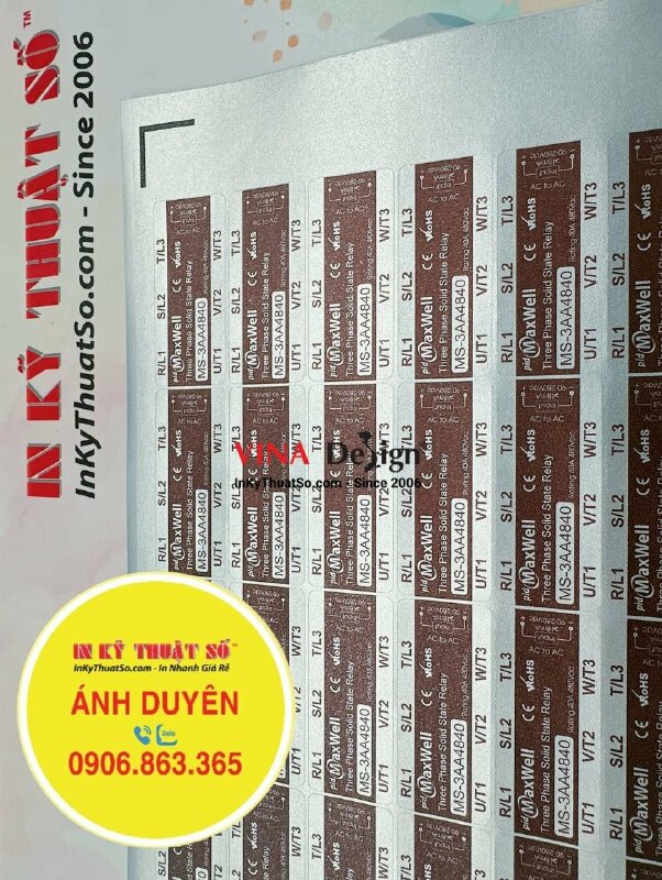 In tem bạc dán rơ le bán dẫn điều khiển gia nhiệt, in decal xi bạc, cán mờ sần - INKTS1022