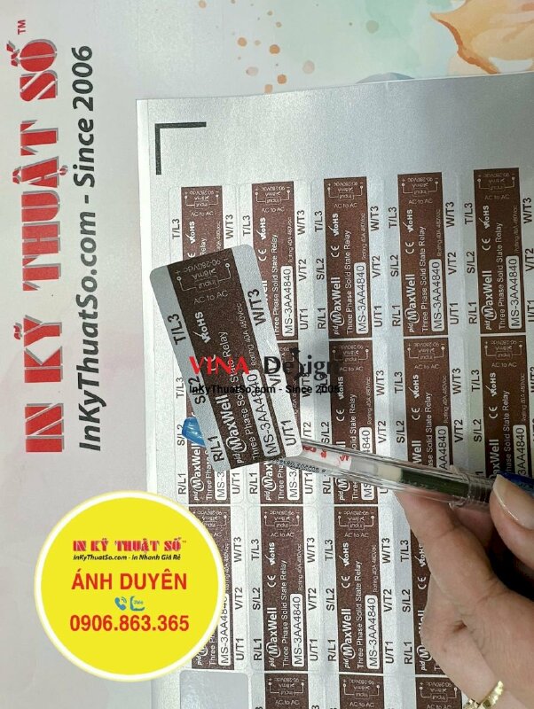 In tem bạc dán rơ le bán dẫn điều khiển gia nhiệt, in decal xi bạc, cán mờ sần - INKTS1022