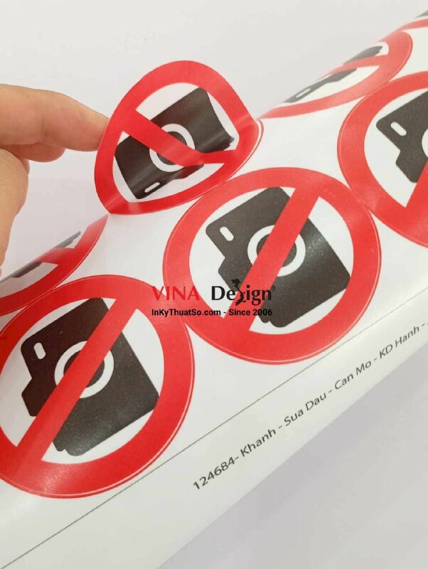 In tem nhãn dán Cấm Chụp Ảnh No Photography Sticker từ Decal sữa, cán mờ, bế từng tem - INKTS3558