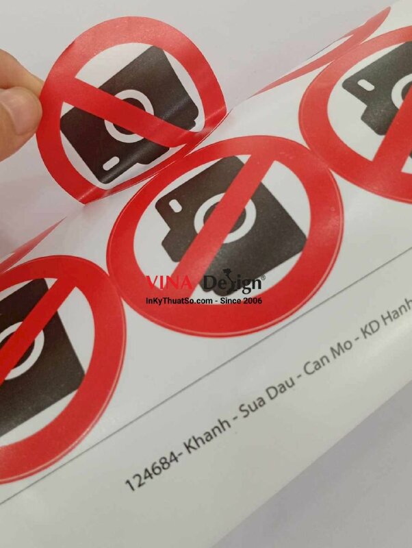 In tem nhãn dán Cấm Chụp Ảnh No Photography Sticker từ Decal sữa, cán mờ, bế từng tem - INKTS3558