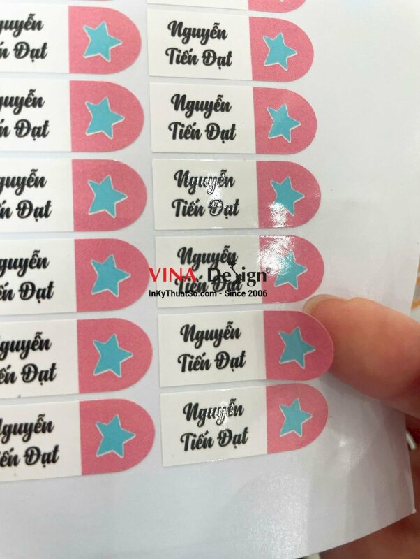 In tem nhãn tên học sinh dán dụng cụ học tập, nhãn PP in laser, có bế - INKTS3599