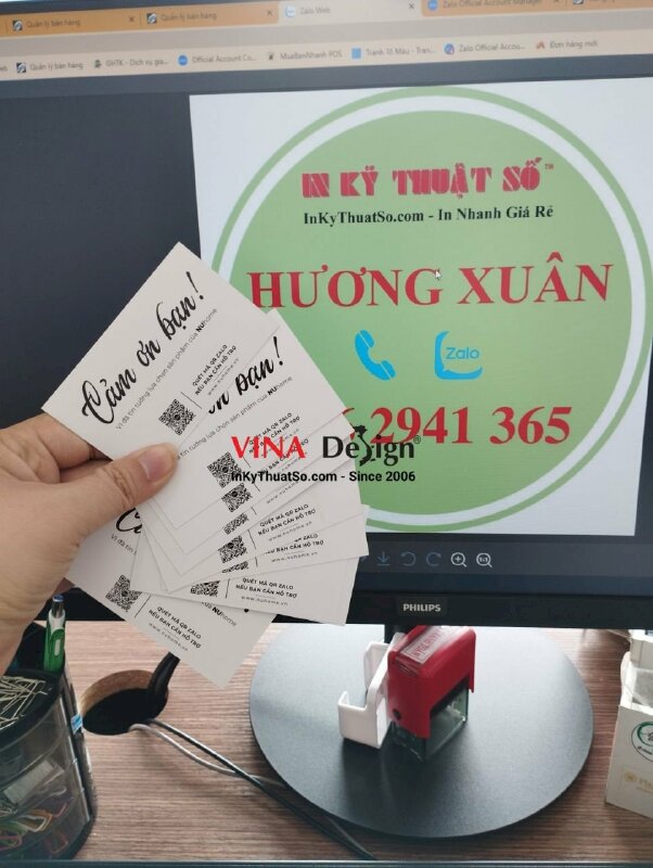 In thẻ cảm ơn, giấy C300gsm in 2 mặt, cán mờ, kích thước theo yêu cầu - INKTS325