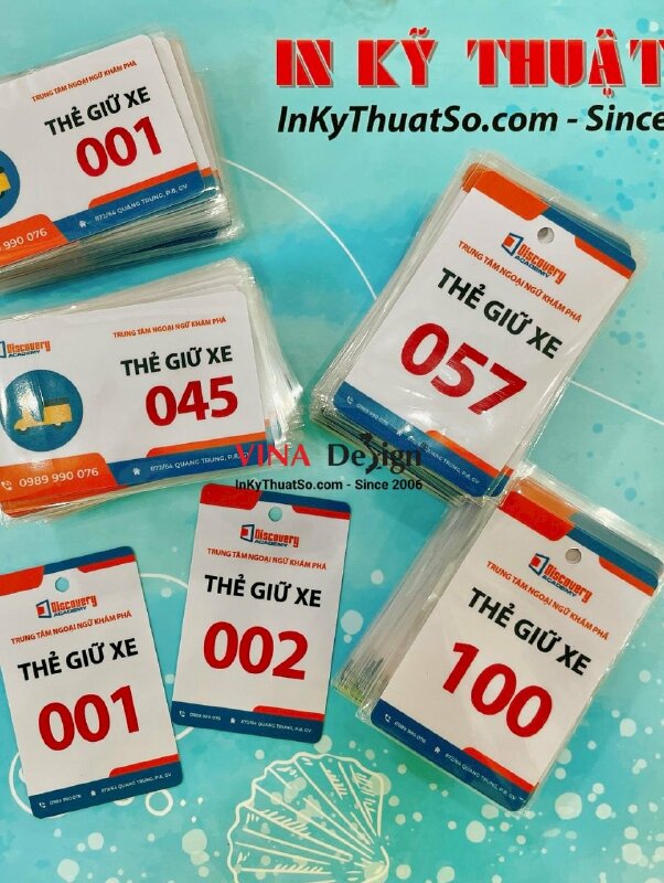 In thẻ giữ xe nhựa PVC chống trầy, kháng nước cho trung tâm ngoại ngữ - INKTS818