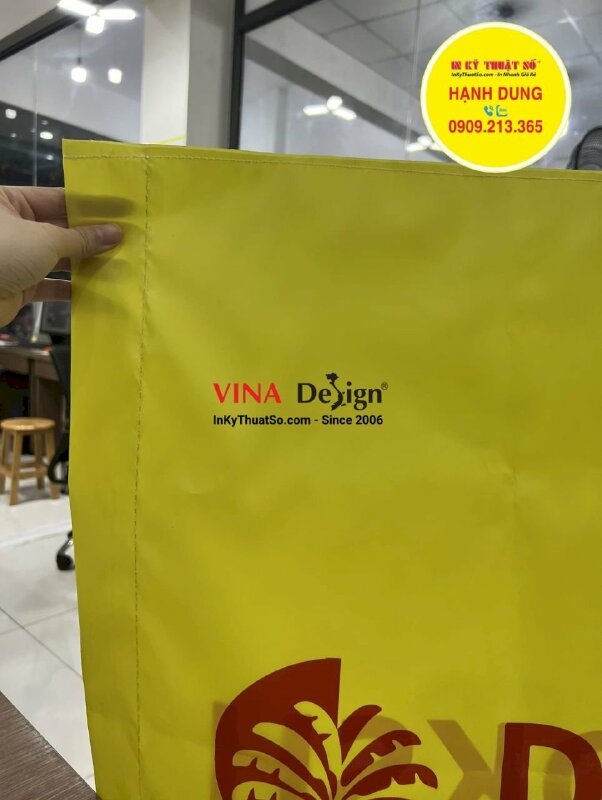 Làm cờ công ty vải Silk 2 mặt xỏ cây khổ 60cm x 80cm - INKTS975