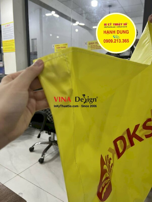 Làm cờ công ty vải Silk 2 mặt xỏ cây khổ 60cm x 80cm - INKTS975