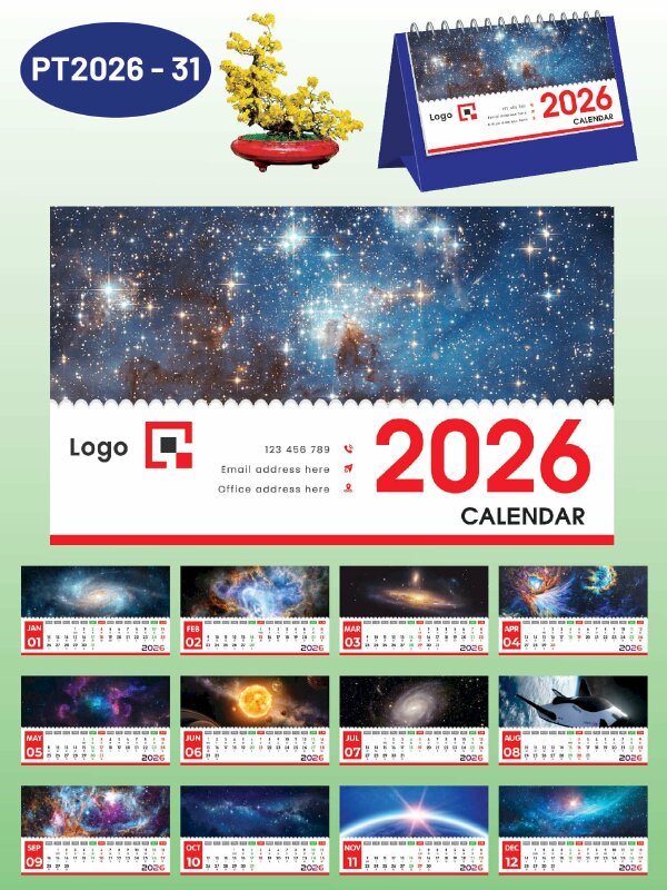 Lịch để bàn báo giá nhanh thiết kế chủ đề Vũ Trụ Galaxy - Mã PT2026-31 - INKTS2335