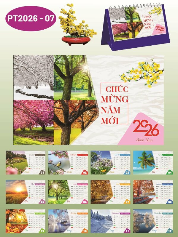 Lịch để bàn đẹp rẻ thiết kế chủ đề Bốn Mùa - Mã PT2026-07 - INKTS2311