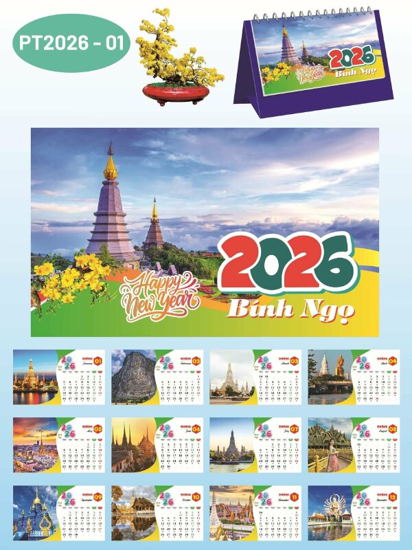 Lịch note để bàn chữ A thiết kế chủ đề cảnh đẹp Thái Lan nổi tiếng - Mã PT2026-01 - INKTS2305