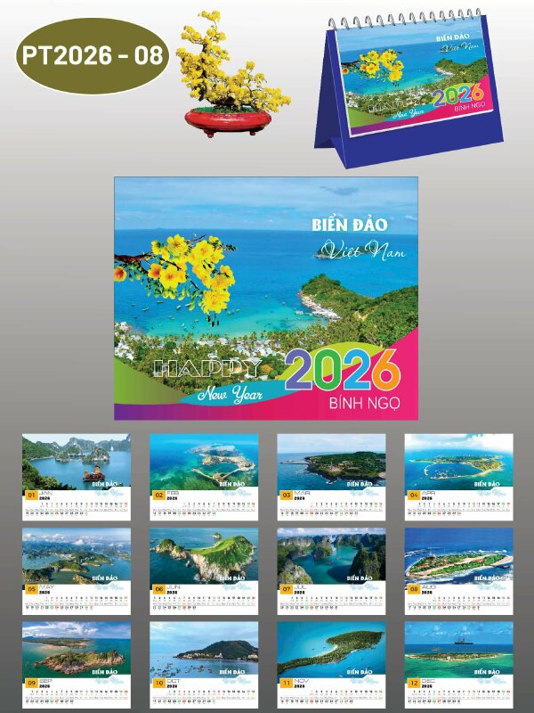 Nhận in lịch để bàn chữ A thiết kế chủ đề Biển Đảo Việt Nam - Mã PT2026-08 - INKTS2312