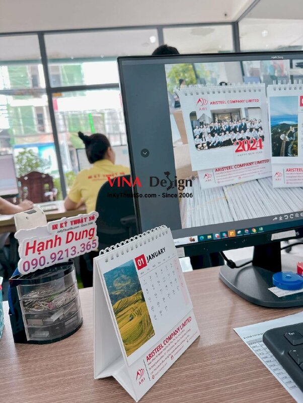 Sản xuất lịch để bàn chữ A 14cm x 16cm, in lịch Tết công ty kết cấu thép - INKTS1006