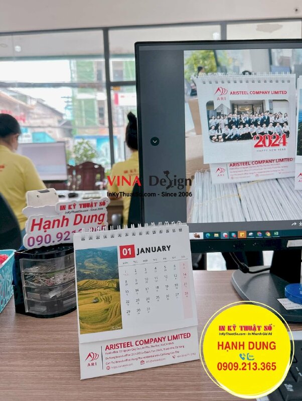 Sản xuất lịch để bàn chữ A 14cm x 16cm, in lịch Tết công ty kết cấu thép - INKTS1006