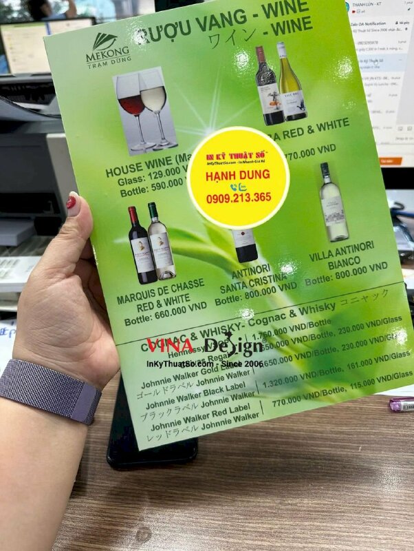 Drinks Menu tấm Formex cầm tay cho trạm dừng chân, in PP cán formex khổ A4 - INKTS3665