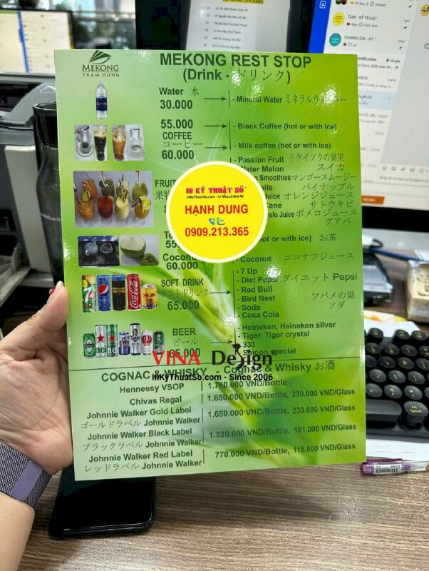 Drinks Menu tấm Formex cầm tay cho trạm dừng chân, in PP cán formex khổ A4 - INKTS3665