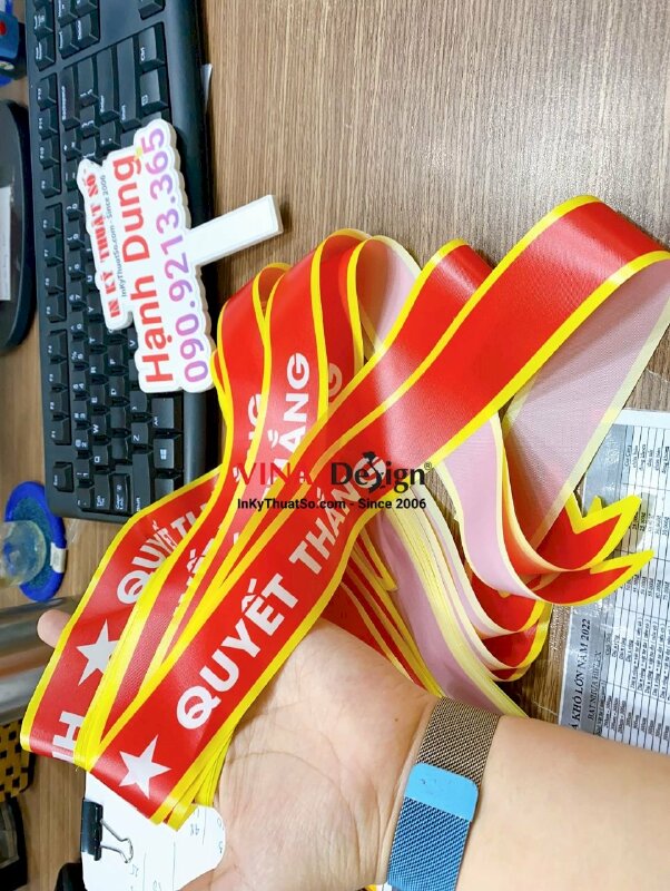 In băng rôn đeo đầu vải silk khẩu hiệu Văn Minh Quyết Thắng - INKTS539