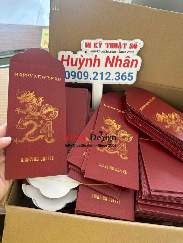 In bao lì xì cho quán coffee, 1000 bao lì xì giấy C200gsm khuôn chuẩn - INKTS1143