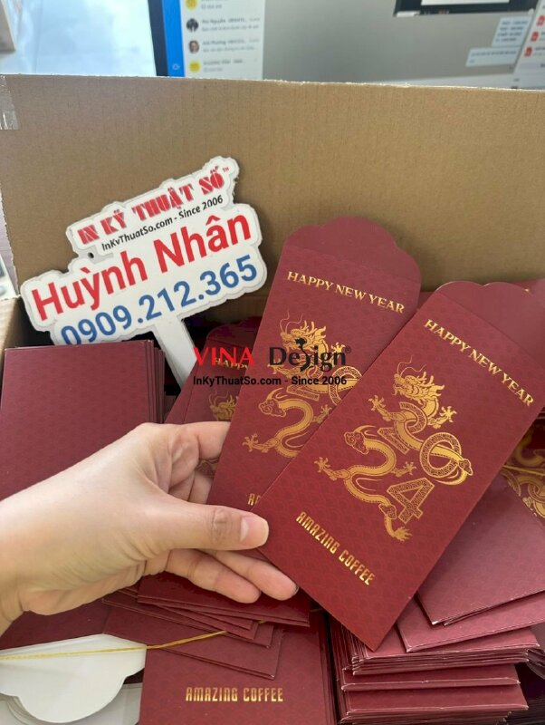 In bao lì xì cho quán coffee, 1000 bao lì xì giấy C200gsm khuôn chuẩn - INKTS1143