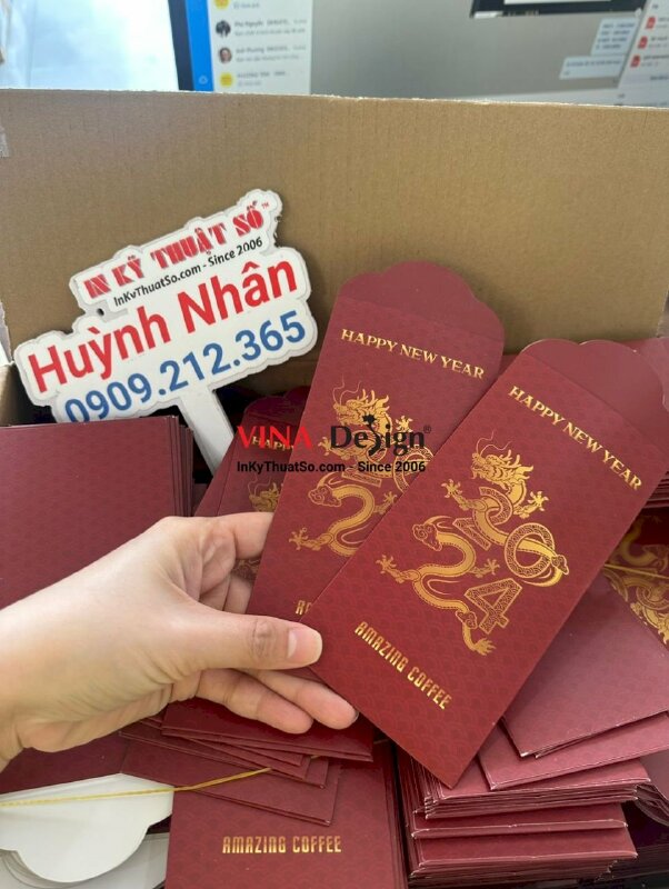 In bao lì xì cho quán coffee, 1000 bao lì xì giấy C200gsm khuôn chuẩn - INKTS1143