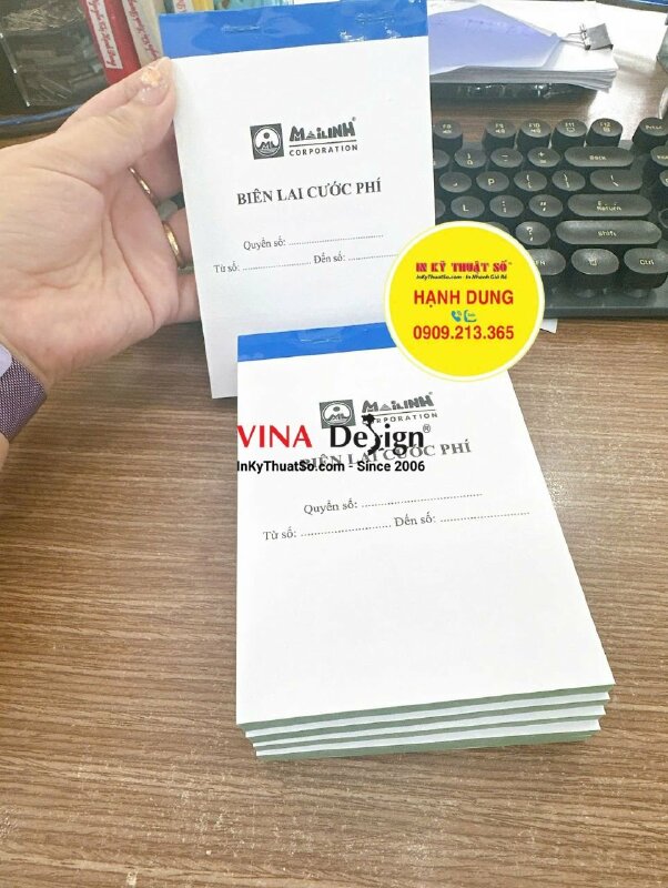 In biên lai cước phí giấy Carboless 2 liên trắng hồng khổ nhỏ, cấn răng cưa 1 đường - INKTS3622