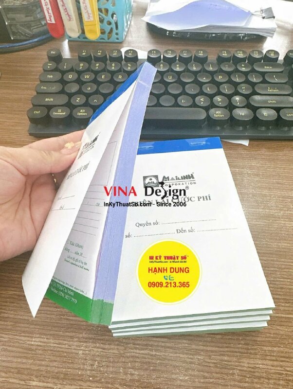 In biên lai cước phí giấy Carboless 2 liên trắng hồng khổ nhỏ, cấn răng cưa 1 đường - INKTS3622