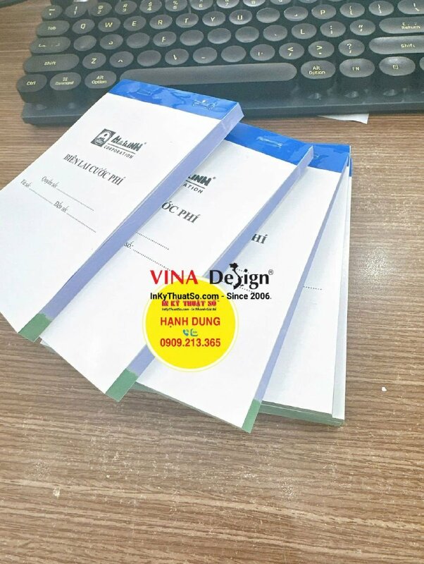 In biên lai cước phí giấy Carboless 2 liên trắng hồng khổ nhỏ, cấn răng cưa 1 đường - INKTS3622