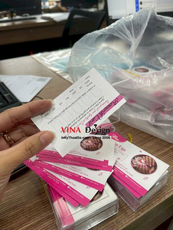 In card visit Nail Salon & Spa, giấy nhũ bạc 250gsm, hàng gửi đi Mỹ từ TPHCM - INKTS3613