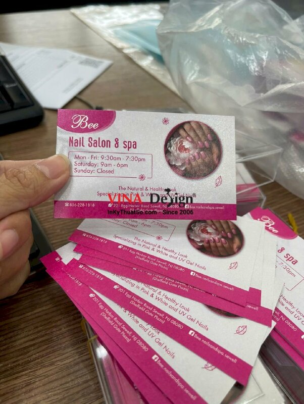 In card visit Nail Salon & Spa, giấy nhũ bạc 250gsm, hàng gửi đi Mỹ từ TPHCM - INKTS3613