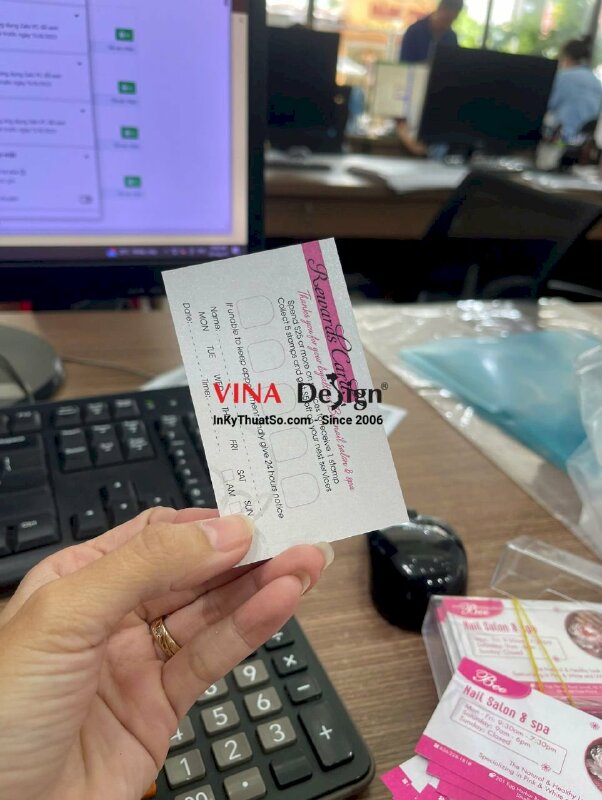In card visit Nail Salon & Spa, giấy nhũ bạc 250gsm, hàng gửi đi Mỹ từ TPHCM - INKTS3613