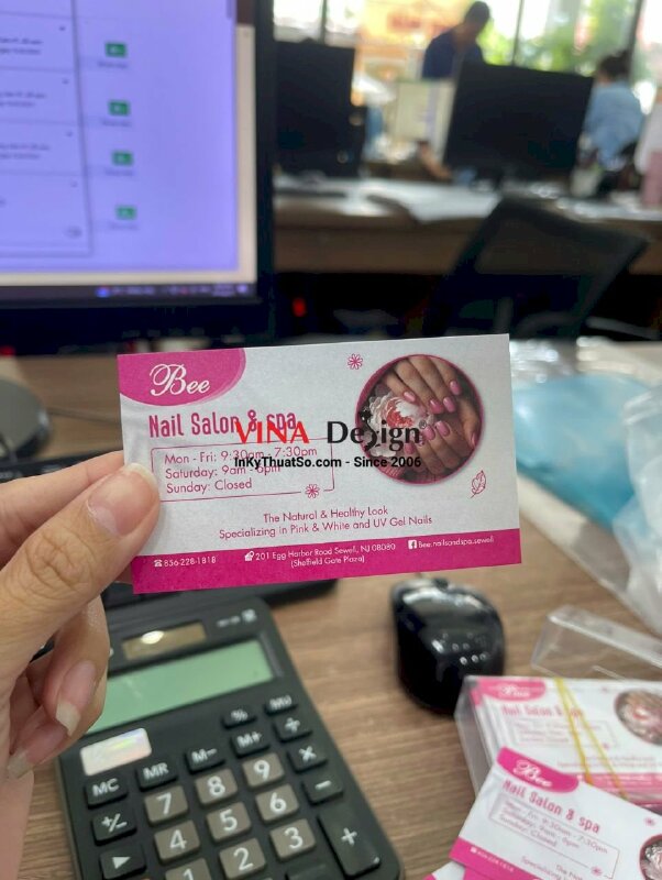 In card visit Nail Salon & Spa, giấy nhũ bạc 250gsm, hàng gửi đi Mỹ từ TPHCM - INKTS3613