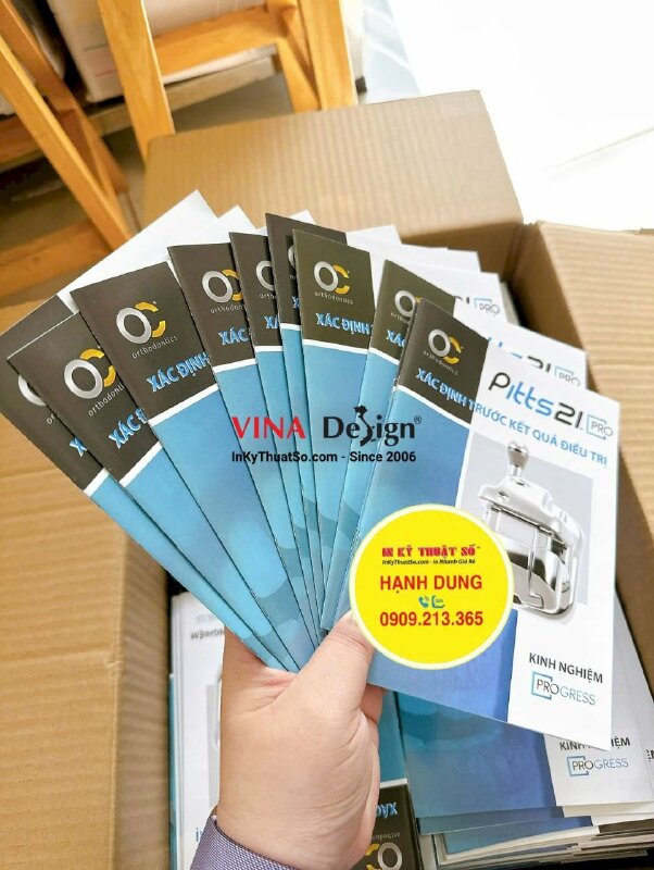 In Catologue thông tin sản phẩm Nha Khoa, catalogue khổ A5 đứng, bấm ghim giữa - INKTS3662