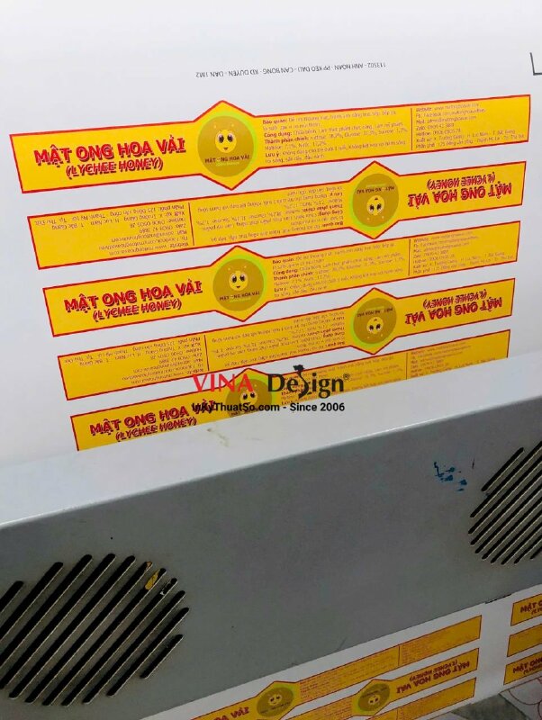 In tem nhãn dài dán chai mật ong hoa vải, tem PP keo mực dầu cán bóng, bế dễ bóc dán - INKTS79