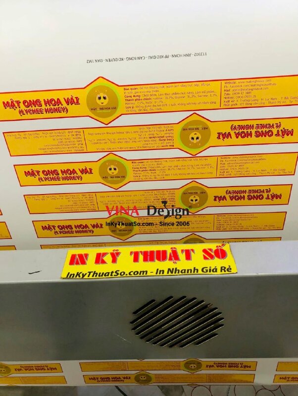 In tem nhãn dài dán chai mật ong hoa vải, tem PP keo mực dầu cán bóng, bế dễ bóc dán - INKTS79