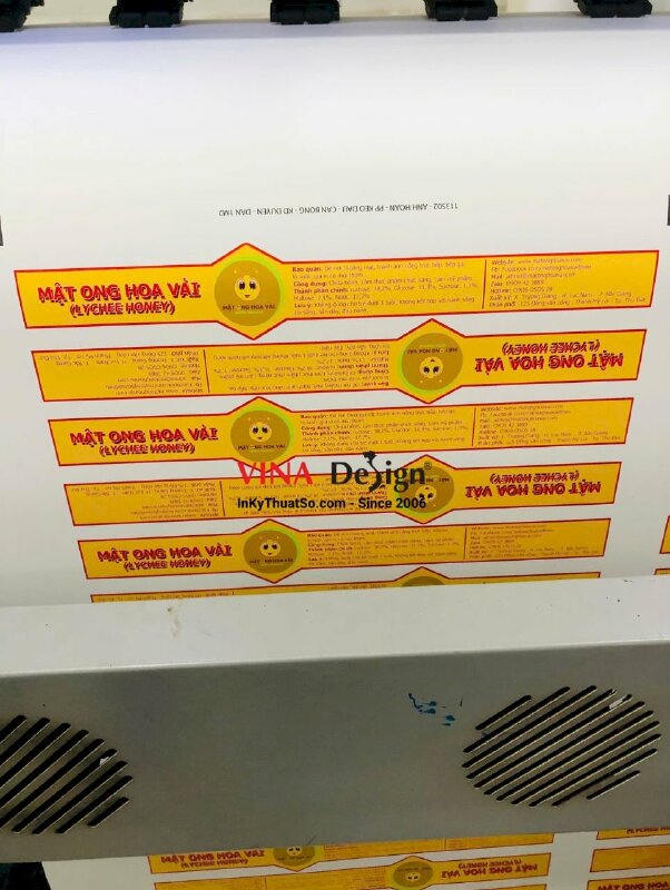 In tem nhãn dài dán chai mật ong hoa vải, tem PP keo mực dầu cán bóng, bế dễ bóc dán - INKTS79