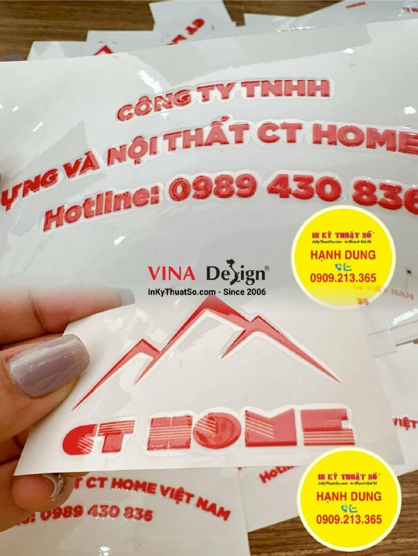 In DTF tem nổi logo công ty, tên công ty, hotline điện thoại công ty - INKTS1285