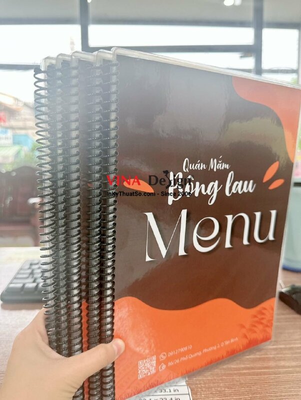 In menu ép plastic đóng cuốn lò xo cho quán ăn đặc sản - INKTS438