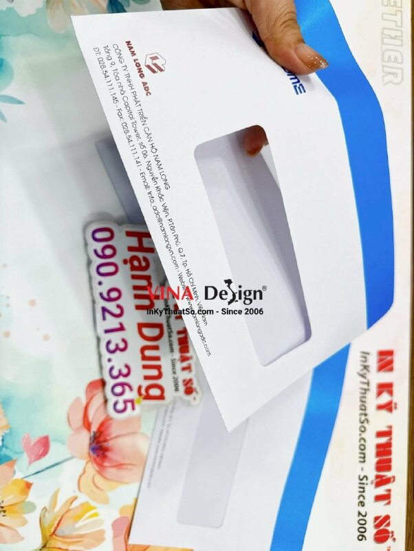 In phong bì 12x22 cm, phong bì có cửa sổ kiếng, keo nắp, in phong bì công ty bất động sản - INKTS627