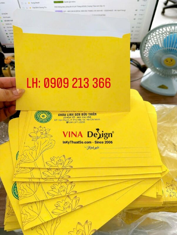 In phong bì thư cúng dường cho nhà Chùa, bao thư vàng giấy Ford - INKTS3617