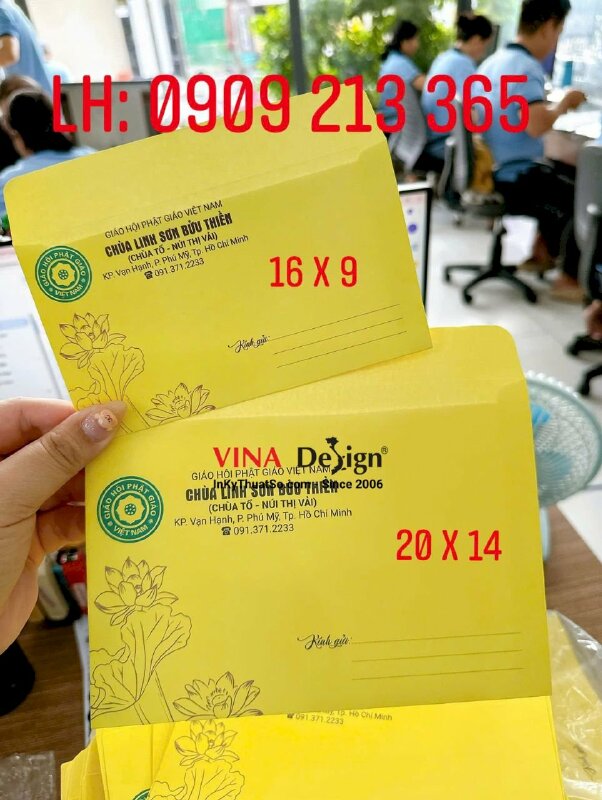 In phong bì thư cúng dường cho nhà Chùa, bao thư vàng giấy Ford - INKTS3617