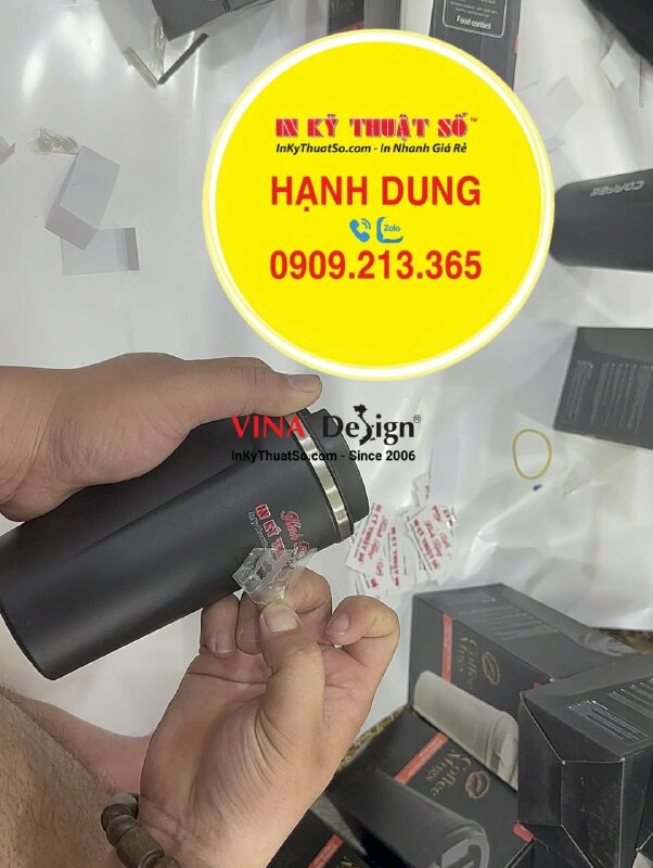 In quà tặng theo yêu cầu, ly giữ nhiệt in logo DTF lời Kính Tặng từ doanh nghiệp - INKTS881