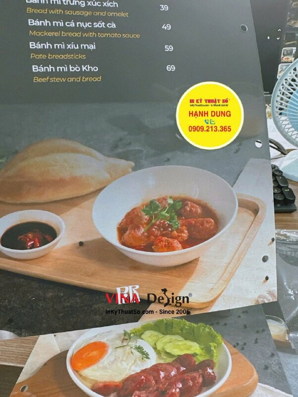 In ruột menu giấy bồi 2 lớp cứng cáp, cán mờ, dập lỗ khách về tự gắn vào bìa da - INKTS3647