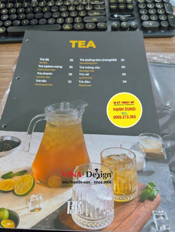 In ruột menu giấy bồi 2 lớp cứng cáp, cán mờ, dập lỗ khách về tự gắn vào bìa da - INKTS3647