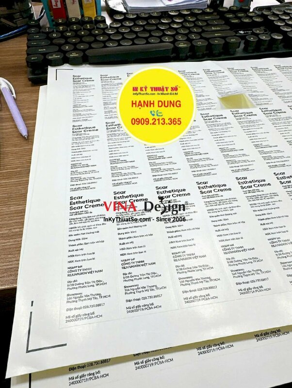 In tem phụ dán nhãn mỹ phẩm nhập khẩu, tem decal giấy không màng - INKTS3646