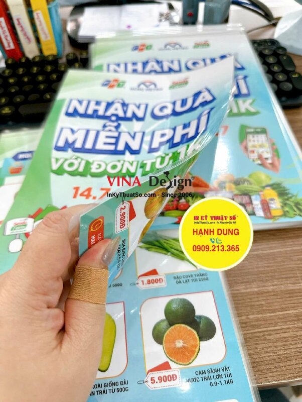 In tờ rơi ép plastic khổ A4 chống nước thông tin quảng cáo ứng dụng siêu thị online - INKTS3645