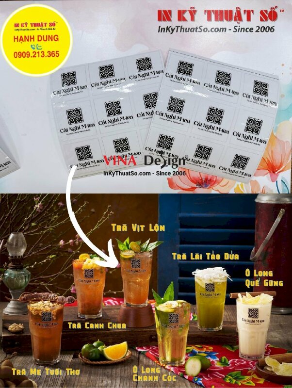 Làm nhãn DTF in logo lên ly thủy tinh cho thương hiệu nguyên liệu pha chế trà sữa, trà trái cây - INKTS1075